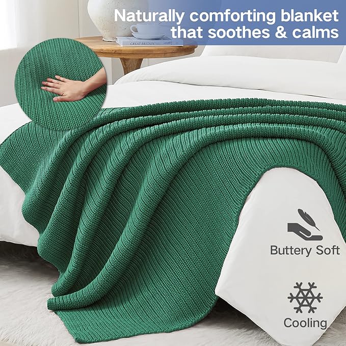 Guohaoi Knitted Weighted Blanket for Adults (Green 48"x72" 10lbs) No Beads Cooling Throw Blanket for Hot Sleepers, Home Decor Breathable Chunky Knit Heavy Blanket Use on Full Size Bed