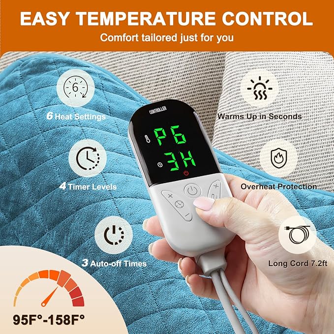 Heating Pad for Back & Period Cramps – 35"x20" King Size, Electric Heating Pads for Shoulder Neck Knee Arms, Dry/Moist Heat, 6 Heating & Auto Off, Machine Washable, Birthday Gifts for Women & Men