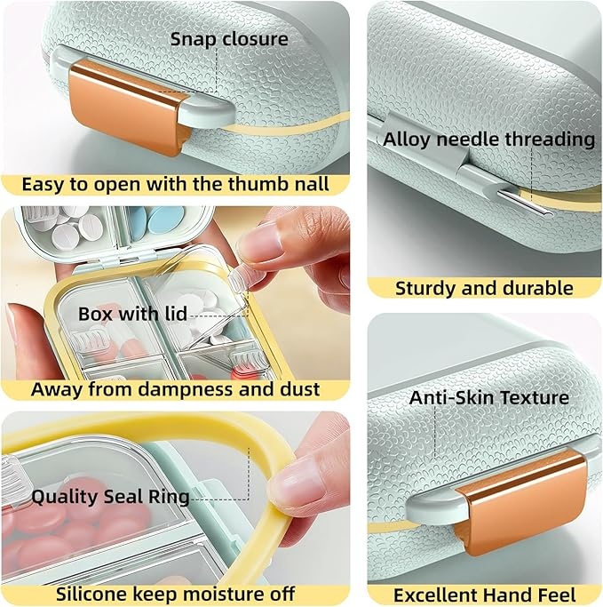 Weekly Pill Organizer 2-Layer 7 Compartments, Airtight Moisture-Proof Pill Box, Food-Grade Portable Travel Pill Case for Pills Capsules Tabs(Green)