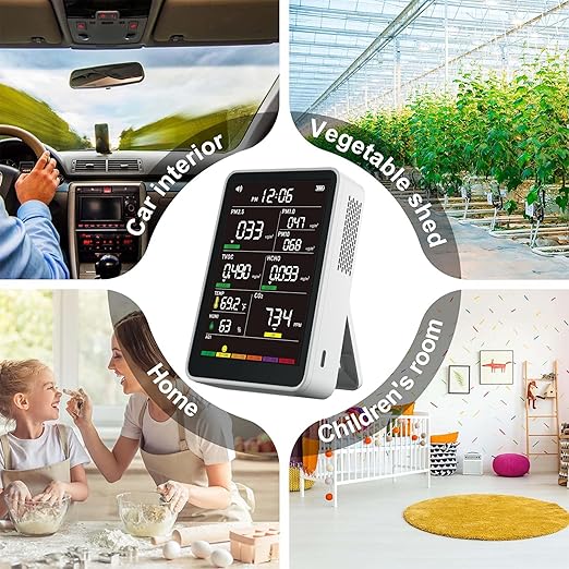 Professional Indoor Air Quality Monitor with AQI Alerts, Portable Real-Time Detector for Home, Car, Plants & Pet