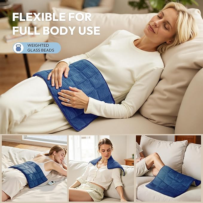 GOTCOZY Weighted Heating Pad 12"X24" - Electric Heat Pad for Back Neck Shoulder Pain Relief,6 Heat Settings,3H Auto Shut Off, Birthday Gifts for Women Men, Dad, Mom (Navy Blue)