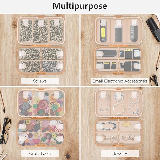 FYY Weekly Pill Organizer with Labels,8 Compartments Travel Daily Pill Case Airtight Moistureproof Large Pill Box to Hold Vitamins, Fish Oil, Supplements,Cotton Swab and Bandages-Brown