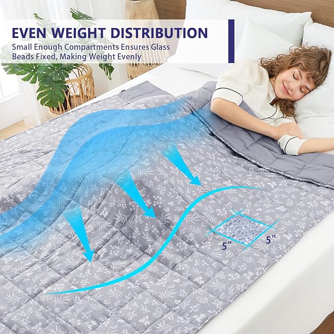 yescool Weighted Blanket for Adults (15 lbs, 48" x 72", Dove Grey) Cooling Heavy Blanket for Sleeping Perfect for 140-160 lbs, Twin Size Breathable Blanket with Premium Glass Bead, Machine Washable