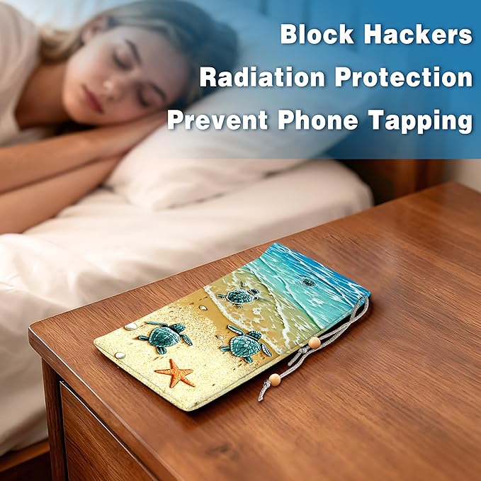 EMF Shield Sleeve for Cell Phone Reduce Signal Anti-EMP Pouch Against Radiation, EMF, 5G, RFID Blocking 4x8 Inch Beach Sea Turtle Phone Sleeve Bags