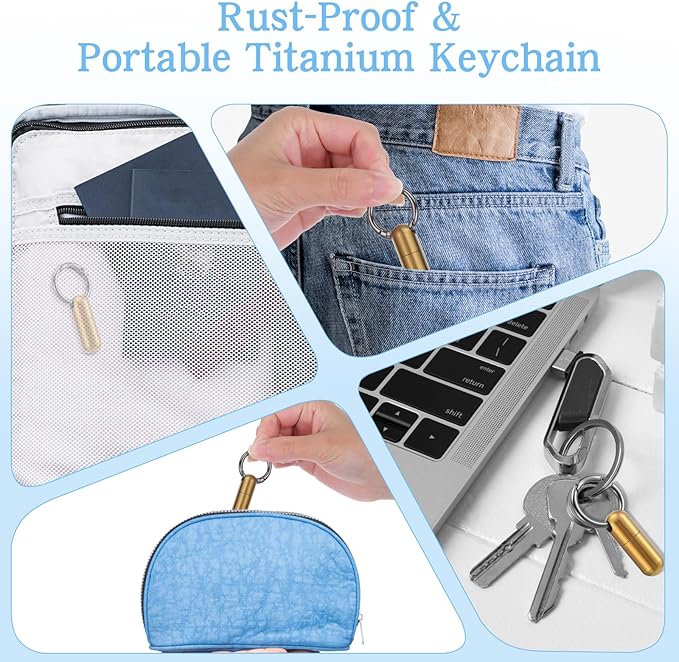 Small Pill Case Keychain Tiny Portable Carabiner Clip Pill Holder Bottle Micro Waterproof Metal Pill Container Mini Emergency Medicine Organizer for Outdoor Camping Travel Purse (Gold)