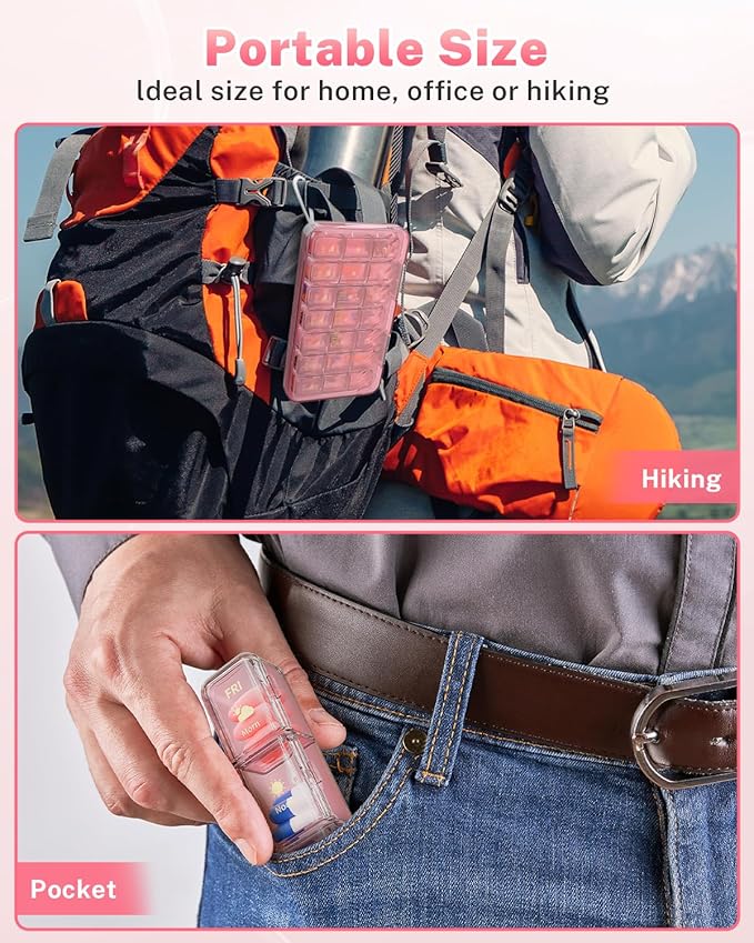 Pill Organizer 3X a Day, Large 7 Day Pill Box 3 Times a Day Portable for Family/Travel Medicine Case for Vitamins, Fish Oil and Supplements（Pink）