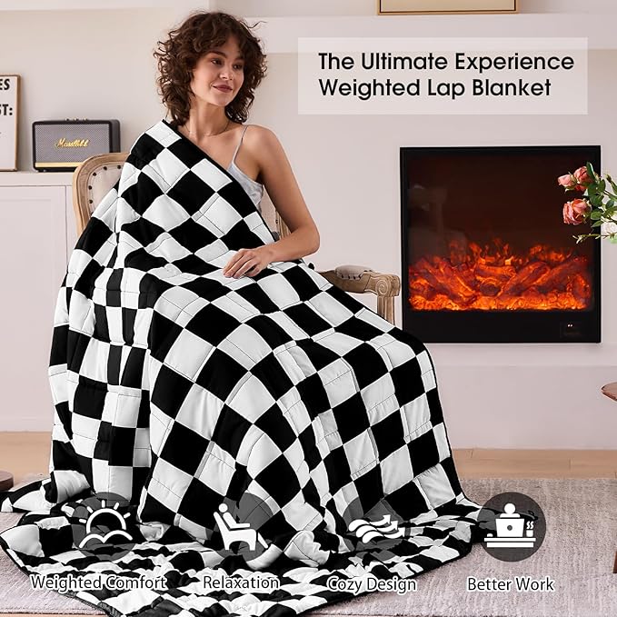 Black Checkered Weighted Blanket for Adults 20lbs, 88"x104" King Size, Cooling Heavy Blanket for 130-220lbs with Premium Glass Beads, Soft Thick Big Blankets for All-Season Sleeping Comfort Breathable