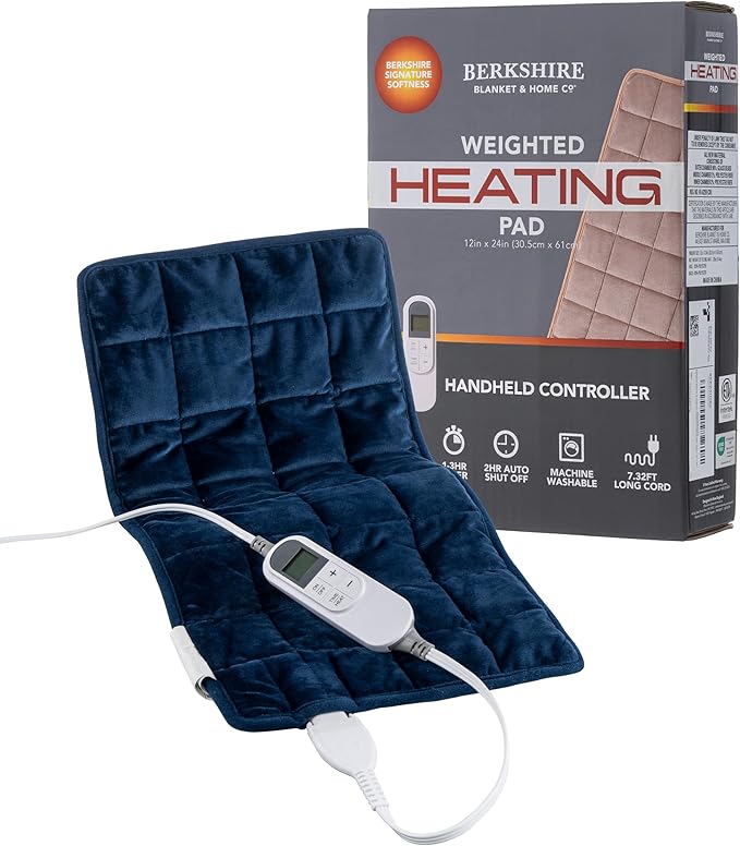 Berkshire Blanket Weighted Heating Pad - 12"x24" Electric Heat Wrap with 10 Heat Settings & Auto Shut Off - Soothing Heat Wrap for Back, Neck, Shoulders, Legs, Abdomen - Machine Washable & Portable
