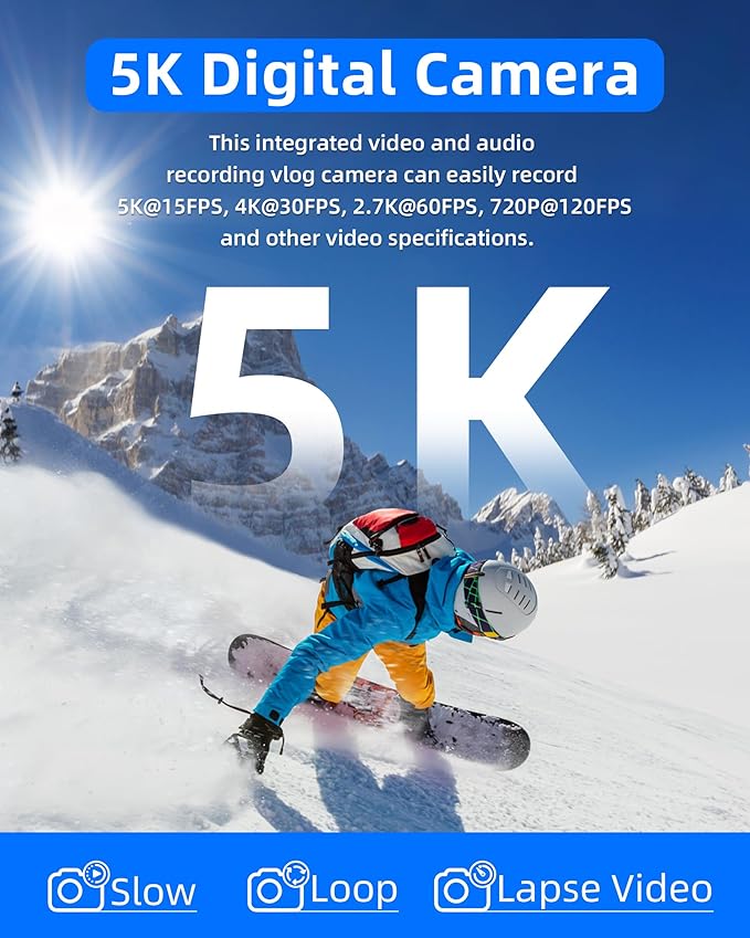 T TAKMLY Digital Camera 5K, Autofocus 16x Zoom 72MP Point and Shoot Cameras Compact Portable with Flash for Boys Girls Teens Students, Anti Shake 2.8'' Screen, 64GB Card Include