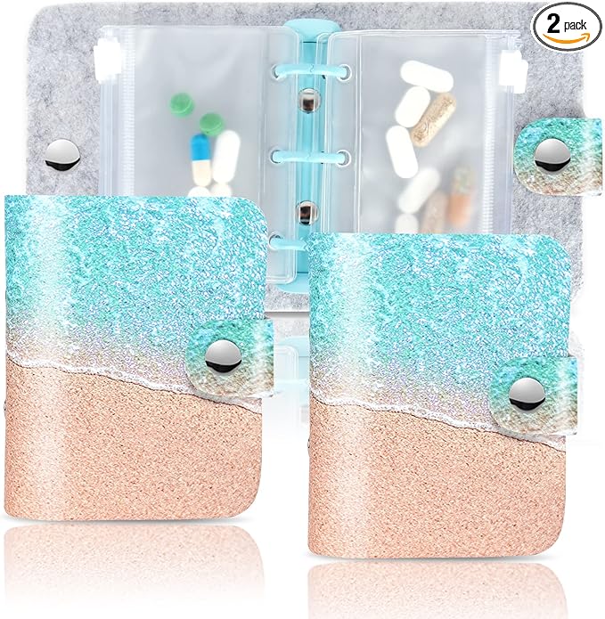 Hennaja Pill Organizer,Pill Pouches Clear Plastic Pill Bags Self Sealing Travel Medicine Organizer Storage (2-Sandbeach, 2 Pack)