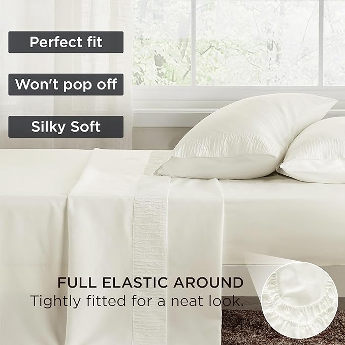 Bedsure California King Sheet Sets - 4 Pieces Soft Cal King Sheets - Breathable & Cooling - Hotel Luxury - Easy Care Polyester Microfiber Bedding for Women, Men, Ivory