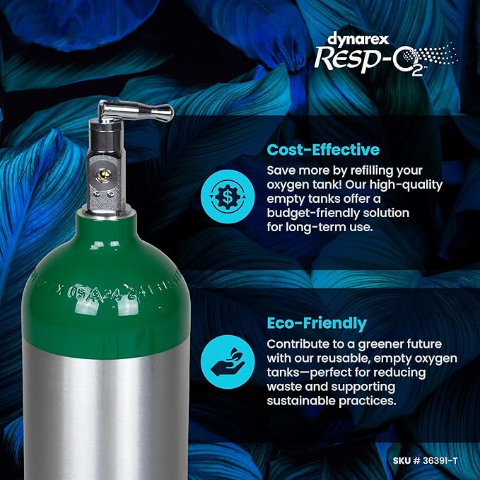 Dynarex Resp-O2 M15 Oxygen D-Cylinder with CGA 870 Toggle Valve – 2.9L Jumbo Size Oxygen Cylinder - Lightweight Aluminum Portable Tank with 440L Oxygen Capacity