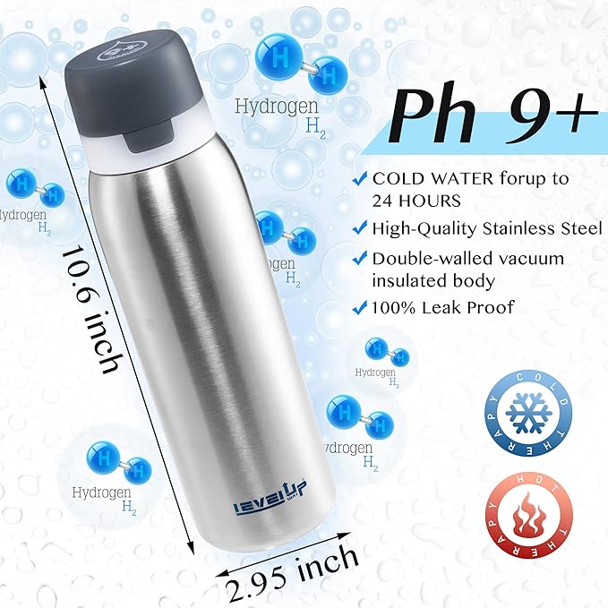 –25 Ounce Premium Stainless Steel Water Bottle with Filter – BPA Free - Travel Essentials - Alkaline Water Filter pH 9+ (Black)