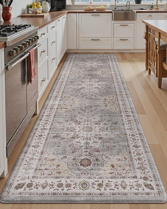 LUMI Anti Fatigue Kitchen Mat, Waterproof & Stain-Resistant Cushioned Standing Mat, Non-Slip Comfort Rug for Kitchen, Sink, Laundry, Home Office, 24" x 87", Grey
