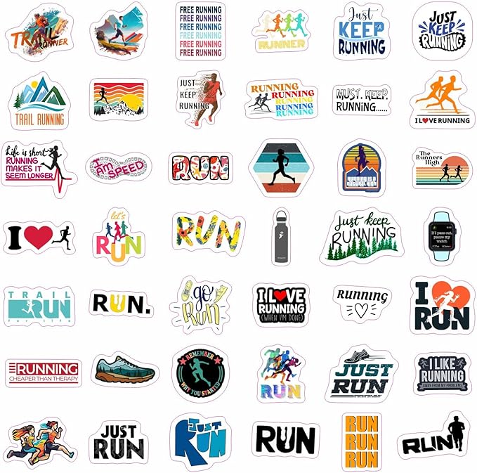 BulbaCraft Running Stickers for Water Bottles, Run Stickers and Decals, Runner Decals - Running Themed Party Decorations, Presents for Marathon Runners Men, Gifts for Women & Men