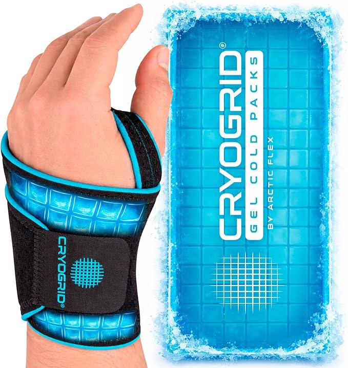 Cryogrid Wrist Ice Pack Wrap (Left or Right) - Compression Wrist & Hand Ice Pack for Carpal Tunnel, Tendonitis, Arthritis & Tenosynovitis Pain Relief - Gel/Clay Cooling Wrap Brace for Cold Therapy