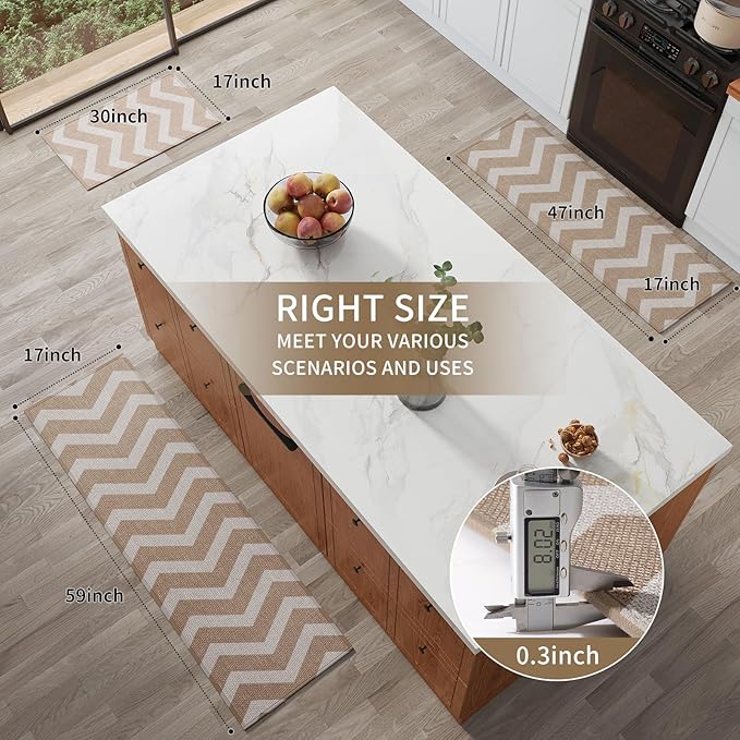 Kitchen Rugs Non Slip Washable Kitchen Mats for Floor, Super Absorbent Oil and Water Linen-Look Woven Runner Rug, Kitchen Sink Mat Standing Mat, Brown 17"x47"