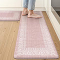 LEEVAN Pink Kitchen Mat Sets of 2,Anti Fatigue Cushioned Memory Foam Kitchen Mats for Floor,Farmhouse Ergonomic Waterproof Cute Boho Kitchen Floor Mat,Sink,Laundry,Home,Office(17''x29''+17''x47'')