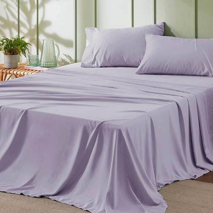 Bedsure California King Sheet Sets - 4 Pieces Soft Cal King Sheets - Breathable & Cooling - Hotel Luxury - Easy Care Polyester Microfiber Bedding for Women, Men, Lavender