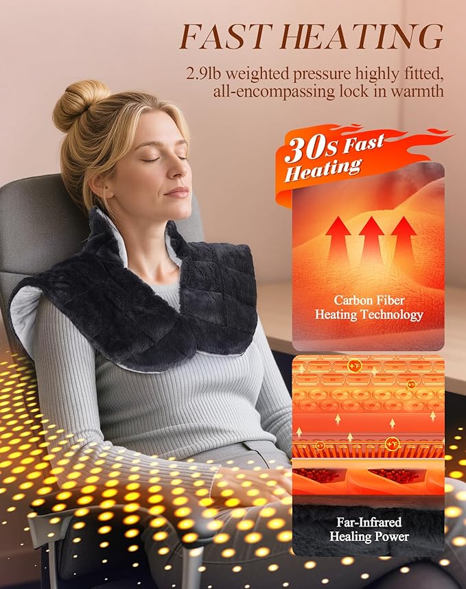 UTK 30s Fast Heating Pad for Neck Shoulder and Back, 6X Deeper Pain Relief Weighted Far Infrared Heating Pads, 8 Heat Options Max 159℉, 16 Auto Timer, 24"x20" Extra Large, Gifts for Women, Men (Grey)