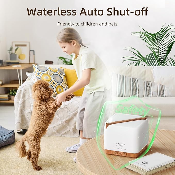 ASAKUKI Essential Oil Diffuser for Home, Large 700 ml Humidifier with Automatic Shut-Off, Scent Aromatherapy Diffuser with 7 LED Lights for Living Room, Kitchen, Bedroom, Hotel - Yellow
