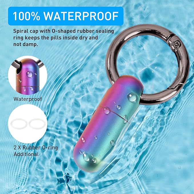 Micro Keychain Pill Holder Titanium Waterproof Mini Pill Container for Emergency Medicine，Travel Purse Pocket (Blue)