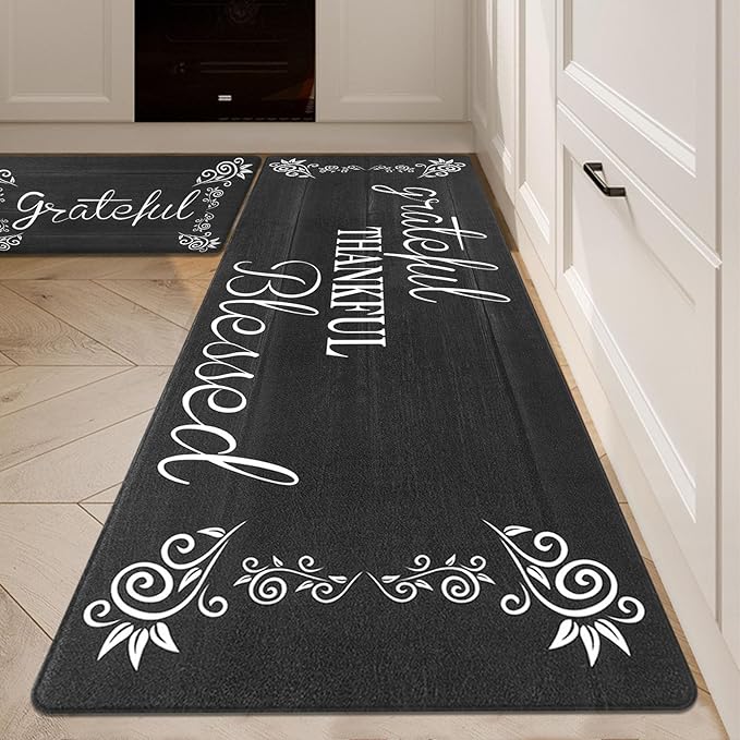 HEBE Anti Fatigue Kitchen Mat Set of 2 Non Slip Cushioned Kitchen Mats for Floor Waterproof Farmhouse Kitchen Rugs and Mats Set Comfort Standing Desk Mat Carpet for Sink,Office,Laundry