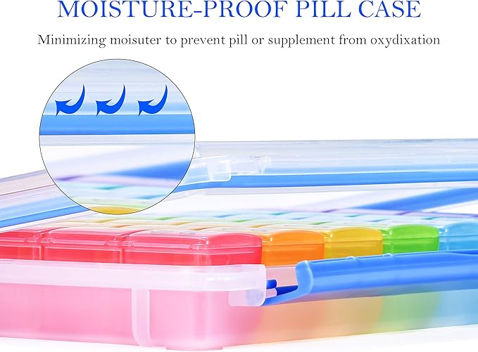 NuLeaf Pill Organizer 4 Times A Day, Large Compartments Portable 7 Day 4 Times a Day Travel Pill Organizer with Moisture-Proof Design to Hold Vitamins, Supplements and Medication