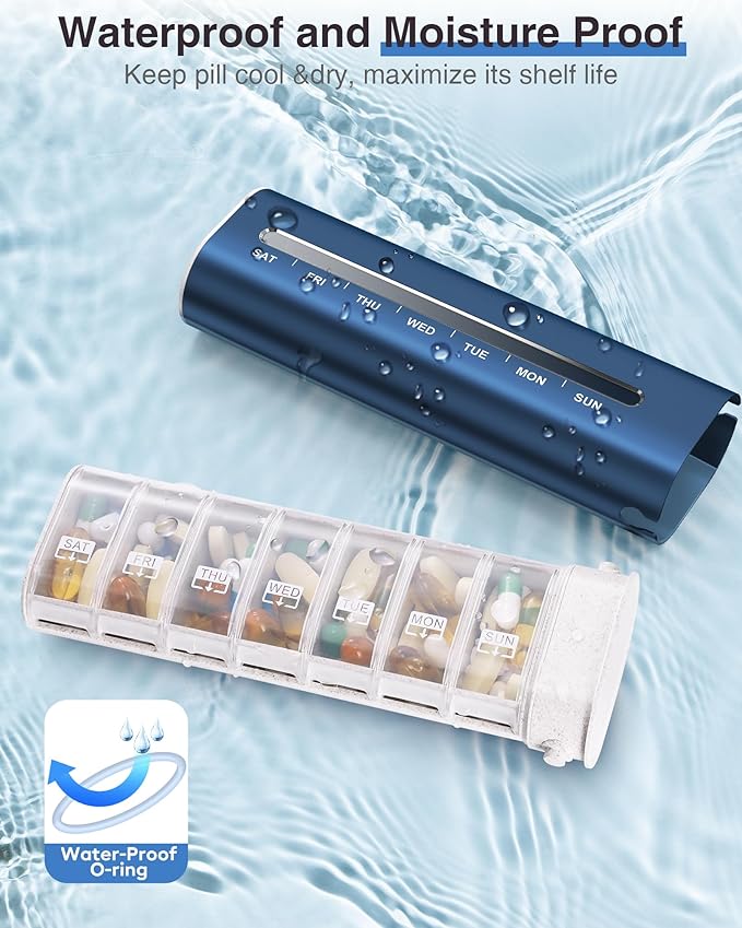 Zannaki Aluminum 7 Day Weekly Pill Organizer, Portable Travel Pill Case with Three Layer Seal, Large Capacity Cute Daily Pill Box, Pill Holder Container for Vitamins, Pills, Supplements and Medication