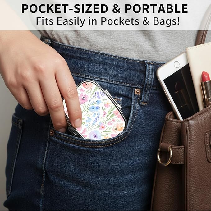 Square Pill Case Small Pill Box with Mirror Pocket 2 Compartment Vitamin Pill Medicine Case Organizer Pill Containers for Traveling Oil-Painted Wildflowers One