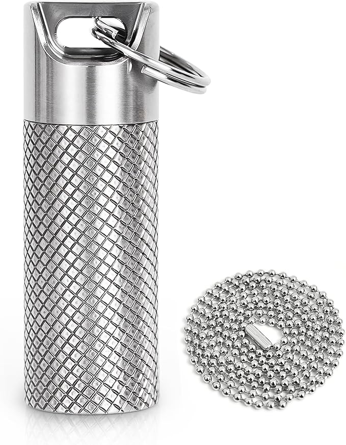 100% Waterproof Titanium Pill Box Keychain - TSA Approved, Strong and Heat Resistant, Travel Friendly | Fashion Necklace Design, Ultra Light and Compact with Extra Sealing Ring