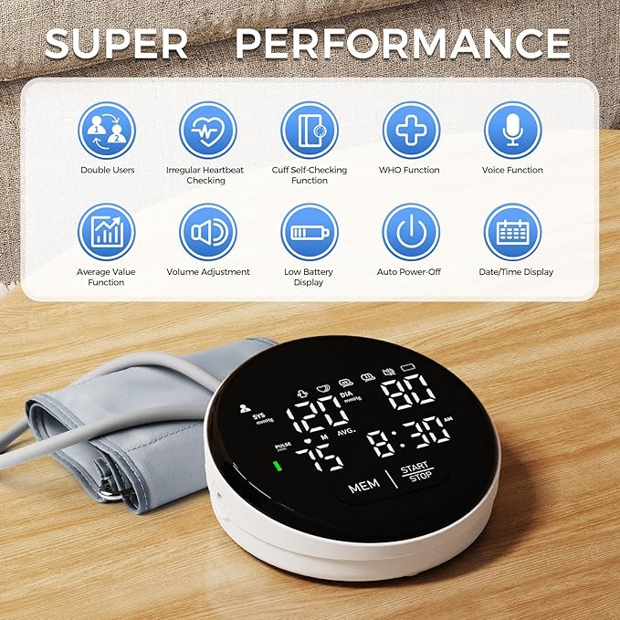 Blood Pressure Monitor Upper Arm Automatic Monitors for Home Use Adjustable 8.7"-16.5" Cuff Voice Broadcast Large Backlit Display 240 Sets Memory with Storage Bag