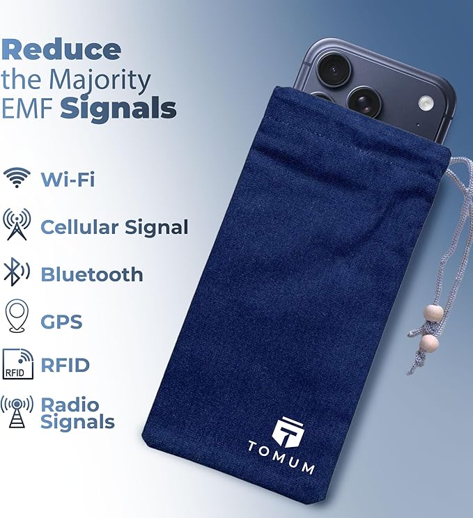 TOMUM EMF Shield Sleeve for Cell Phone - EMF Protection Smartphone Pouch - Anti EMP Bag - Signal Blocking Case for Radiation EMP 5G RFID Blue