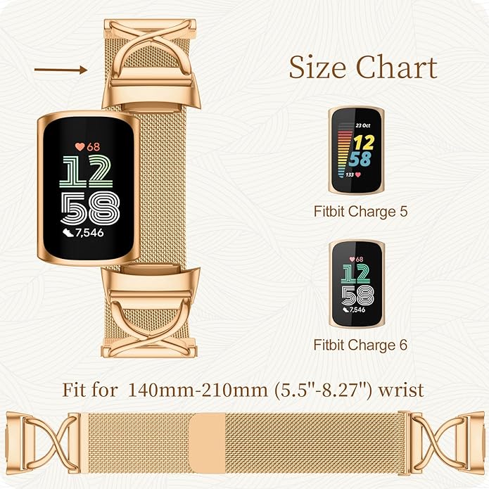 JKD X-Shape Metal Band Compatible with Fitbit Charge 6/ Charge 5 Bands for Women Men, Soft Stainless Steel Mesh Loop Strap Bracelet Wrist Band Replacement for Fitbit Charge 5/ Charge 6 Fitness Tracker