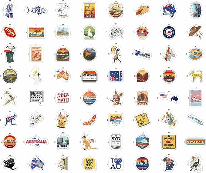 100Pcs Australia Stickers for Luggage, Water Bottle - Australian Stickers and Decals- Australia Party Supplies - Gift for Women & Men