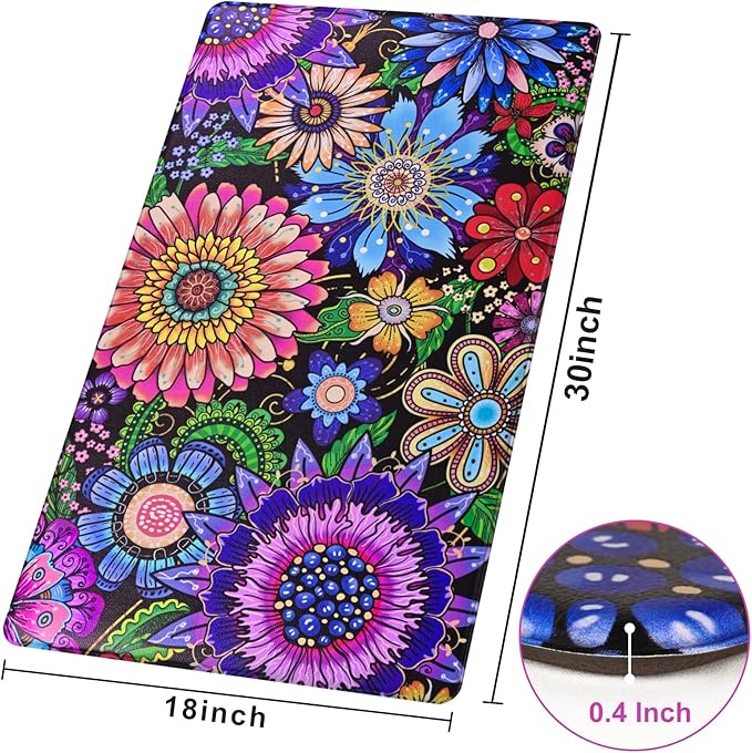 Likiyol Boho Kitchen Rugs, Boho Floral Anti Fatigue Kitchen Mat for Floor, Bohemian Flowers Non Slip Washable Kitchen Floor Mats, Comfort Standing Mat, 18''x30'', Floral