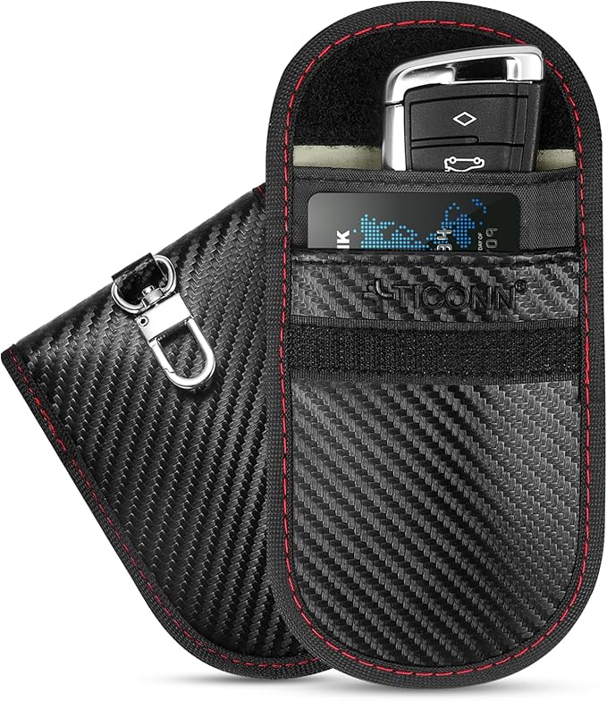 TICONN 2PK Faraday Bags for Car Keys Fob, 3.5''X5.0'' Faraday Cage Protector, Car RFID Signal Blocking, Anti-Theft Pouch Anti-Hacking Case Blocker (Carbon Fiber)