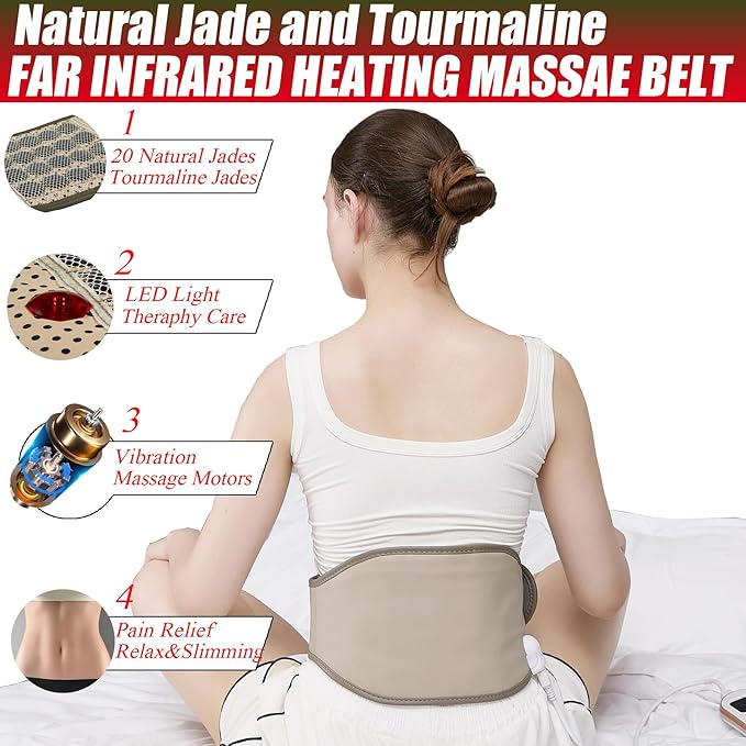 Natural Jades Heat Massage Ab Toning Belt Stomach Cellulite Removal Fat Burning FIR Heating Pad for Back Pain Relief Lower Back Massager Electric Belt Abdomen Belly Waist, Gifts for Men, Women