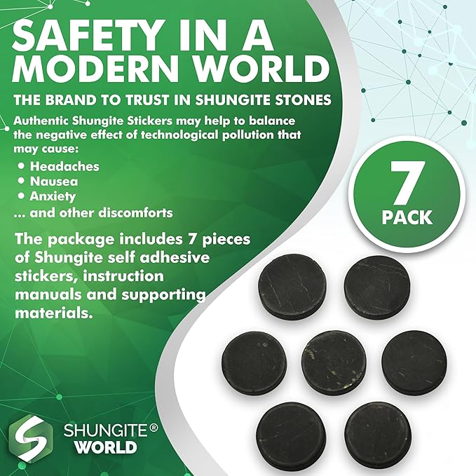 7 pcs Authentic Shungite Stickers Unpolished 50 mm / 1.96" Genuine Healing Energy Stone Protection Plate for Cell Phone Case Tablet Laptop Computer Noble Gemstone Protector Crystal