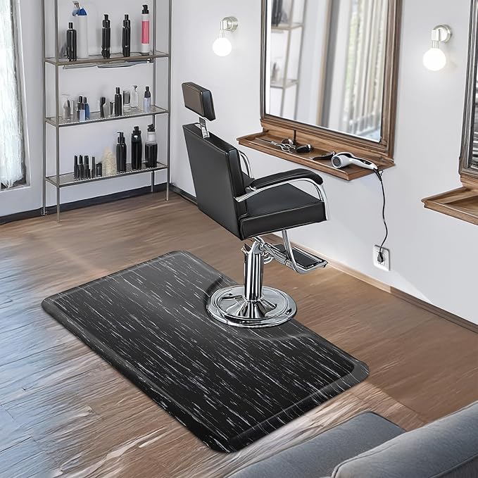 Saloniture 3 ft. x 5 ft. Salon & Barber Shop Chair Anti-Fatigue Floor Mat - Marble Rectangle - 1/2 in. Thick