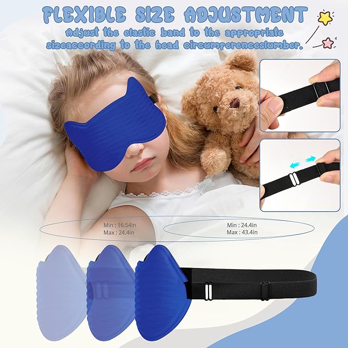Kids Sleep Mask Eye Mask: 3D Contoured Cup Sleeping Masks, Blindfold with Adjustable Strap, Kids Eye Cover for Boys, Girls, Teens, Pressure-Free with Memory Foam Face Mask for Sleeping (Royal Blue)