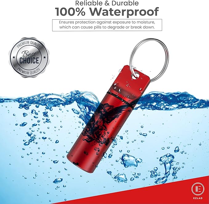 Keychain Pill Holder (5 Pack), Aluminum Waterproof Portable Small Travel Medicine Bottle Case Box Container for Purse, Mini Metal Capsule/Tablet Keeper Pocket Organizer for Men & Women
