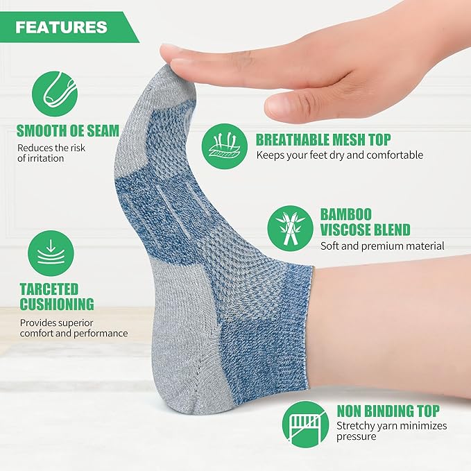 Diabetic Socks for Men,4 & 6 Pairs Low Cut Bamboo Viscose Wide Mens Diabetic Socks Size 9-11 10-13
