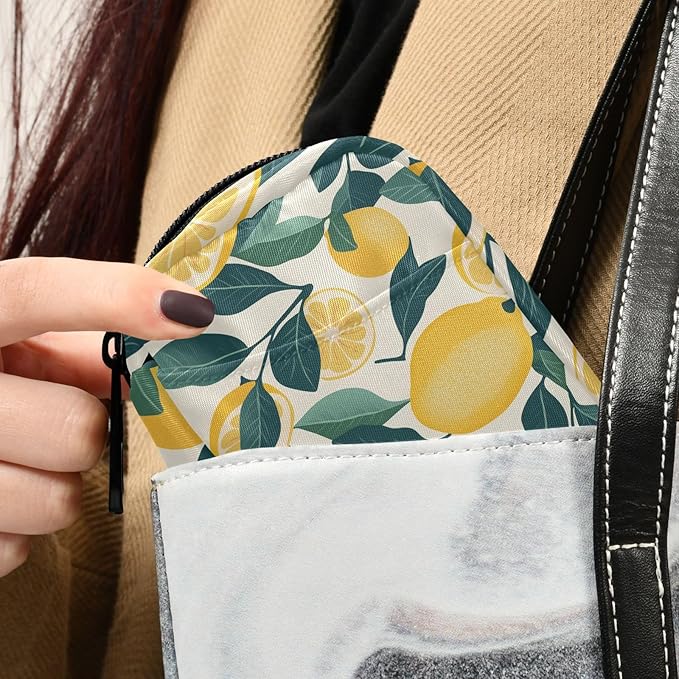 Fustylead Vintage Lemon and Leaves Decor Pill Organizer Case with Zipper 2 Times A Day for Vitamin and Supplement, 7 Day Travel Organizer Medicine Case