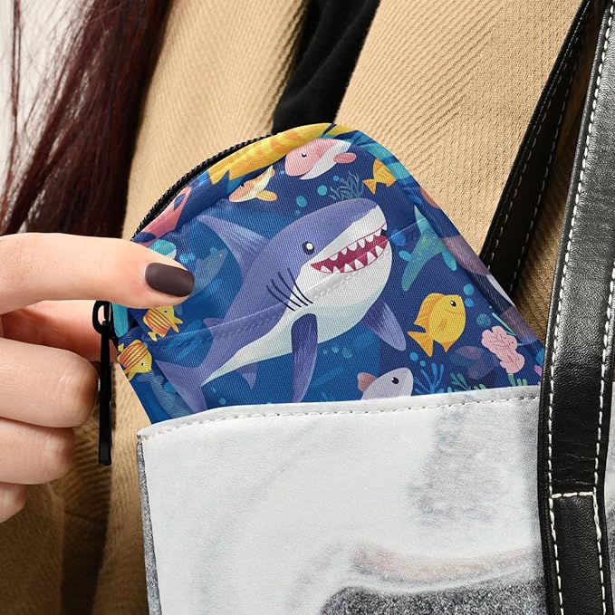 Underwater Blue Sharks Fishes and Corals Travel Pill Organizer Case Box Container Weekly Portable Vitamin Medicine Holder Storage Bag with Zipper Removable