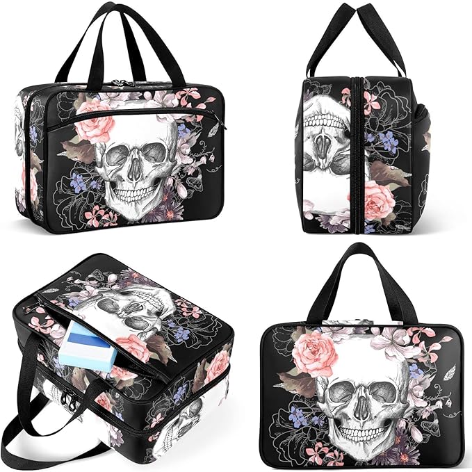 Naanle Pill Organizer Bag Travel Pill Bottle Medicine Organizer Home Storage Medication Bag for Vitamin Supplements, Watercolor Flower Skull Empty First Aid Bag for Car Camping
