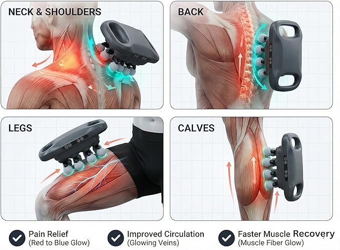 16-Head Deep Tissue Body Massager with Heat, 3 Modes & 30 Intensities, Multi-Head Back Massager for Full Body Relief, Quiet Percussion Massager for Back, Neck, Legs, Waist,1800mAh Battery