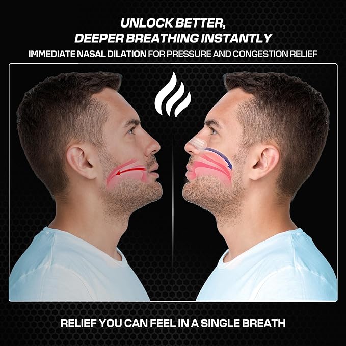 Performance Nose Strips for Breathing (60 Count) - Oil & Sweat Proof Adhesive - Athletic Nasal Strips for Snoring & Sleeping - Clear, Wide, Universal Fit, Extra Strength Snoring Solution for Sleep