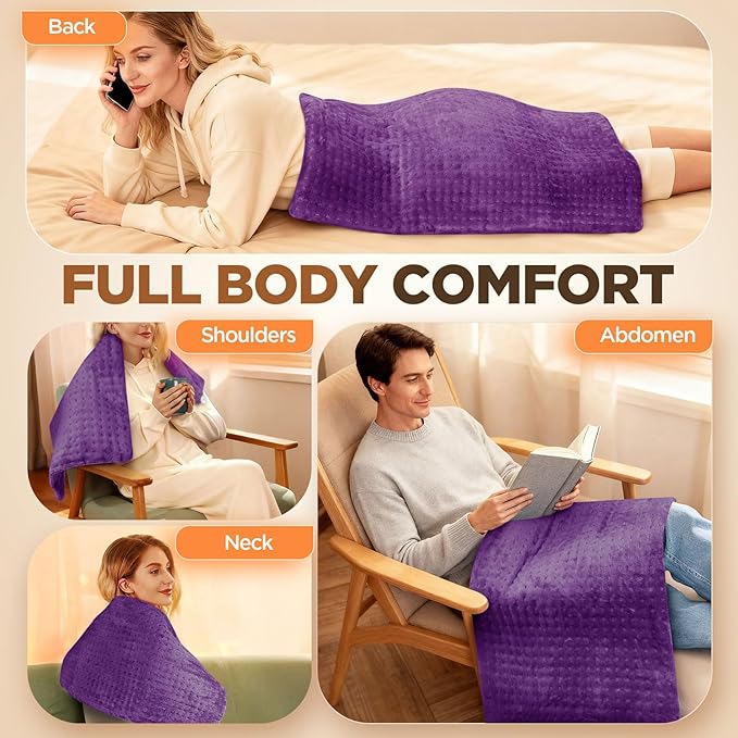 17''x33'' XXXL King Size Heating Pad with 4 Temperature Settings & 2 Auto-Off Countdown Timers, Pain Relief for Back/Neck/Shoulders/Abdomen/Legs, Christmas Gifts for mom dad (Purple)