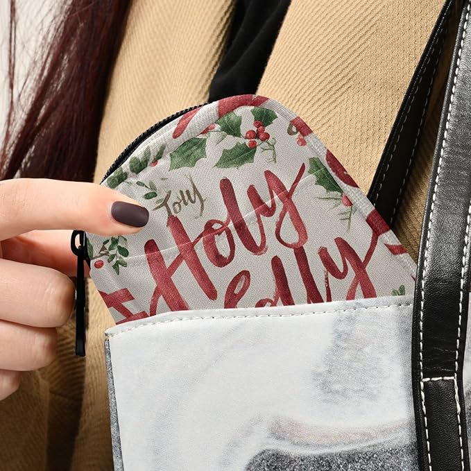 Beige Winter Cherries Holly Jolly Travel Pill Organizer Case Box Container Weekly Portable Vitamin Medicine Holder Storage Bag with Zipper Removable